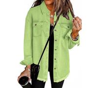 seiveini Jacke Damen Lang Jeans Hemdjacke Herbst Frühling Freizeitjacke Langarm Denim Jacken Vintage Jeanshemd A Türkis L