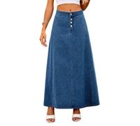 seiveini Jeansrock Damen Langer Rock A-Linie Hohe Taille Denim Röcke Chic Elegant Sommerrock Freizeitrock A Dunkelblau XXL