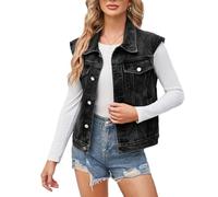 seiveini Jeansweste Damen Ärmellos Jeansjacke Oversized mit Kapuze und Große Taschen Denim Jacke Ärmellose Jeans Weste Boyfriend Jeansjackenweste E Schwarz XL