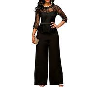 seiveini Jumpsuit Damen Spitzen Overall Elegant Hose Lang Jumpsuit Langarm Playsuit Hosenanzug Abendkleidung Enge Slim Fit Catsuit Party Kleidung Clubsuit Anzug Vintage Schwarz XXL