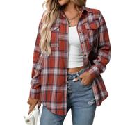 seiveini Karierte Bluse Damen Karo Hemd Langarm Flanellhemd Holzfäller Hemdbluse Oktoberfest Hemden A Orange S