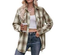 seiveini Kariertes Hemd Damen Langarm Hemdbluse Karrierte Bluse Oktoberfest Holzfällerhemd Vintage Karohemd mit Knopfleiste Freizeithemd A Kaffee M