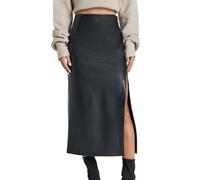 seiveini Lederrock Damen Bleistiftrock Lang Elegant PU Leder Rock mit Schlitz Rockabilly Lederoptik Röcke Midi Bodycon B Schwarz M