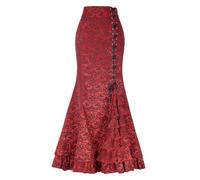 seiveini Mittelalter Rock Damen Lang mit Rüschen Gothic Röcke Langer Hohe Taille Steampunk Maxirock Elegant Partyrock Vintage A Rot M