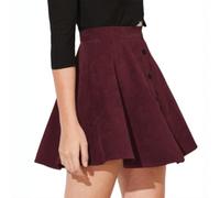 seiveini Rock Damen Elegant Cordrock Winter Kurzer Röcke mit Knopfdekor Bleistiftrock Hohe Taille Minirock A-Linie Wickelrock Skirts F Weinrot L