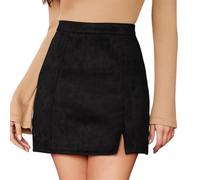 seiveini Rock Damen Elegant Cordrock Winter Kurzer Röcke mit Knopfdekor Bleistiftrock Hohe Taille Minirock A-Linie Wickelrock Skirts I Schwarz S