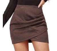 seiveini Rock Damen Elegant Cordrock Winter Kurzer Röcke mit Knopfdekor Bleistiftrock Hohe Taille Minirock A-Linie Wickelrock Skirts J Braun S