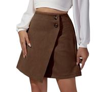 seiveini Rock Damen Elegant Cordrock Winter Kurzer Röcke mit Knopfdekor Bleistiftrock Hohe Taille Minirock A-Linie Wickelrock Skirts G Braun XL