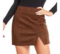 seiveini Rock Damen Elegant Cordrock Winter Kurzer Röcke mit Knopfdekor Bleistiftrock Hohe Taille Minirock A-Linie Wickelrock Skirts I Braun S