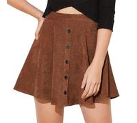 seiveini Rock Damen Elegant Cordrock Winter Kurzer Röcke mit Knopfdekor Bleistiftrock Hohe Taille Minirock A-Linie Wickelrock Skirts F Braun XL