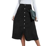 seiveini Rock Damen Elegant Hohe Taille Winter Cordrock Langer mit Knopfdekor Winterrock High Waist Chic Retro Rock A-Linie mit Taste Zierschnallen EIN Röcke Casual A Schwarz S