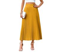 seiveini Rock Damen Lang Faltenrock Elegent Flowy Sommer Röcke A-Linie Hohe Taille Plisseerock Casual Maxirock Sommerrock Partyrock A Gelb M