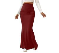 seiveini Rock Lange Bodycon Damen Maxi Röcke Stretch Figurbetont Bleistift Rock Elastischer Gestrickt Wickelrock Hohe Taille Einfarbig Freizeitrock Slim Fit Einfarbig A Weinrot M
