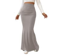 seiveini Rock Lange Bodycon Damen Maxi Röcke Stretch Figurbetont Bleistift Rock Elastischer Gestrickt Wickelrock Hohe Taille Einfarbig Freizeitrock Slim Fit Einfarbig A Grau S
