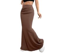 seiveini Rock Lange Bodycon Damen Maxi Röcke Stretch Figurbetont Bleistift Rock Elastischer Gestrickt Wickelrock Hohe Taille Einfarbig Freizeitrock Slim Fit Einfarbig A Braun XXL