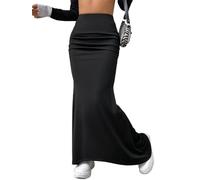 seiveini Rock Lange Bodycon Damen Maxi Röcke Stretch Figurbetont Bleistift Rock Elastischer Gestrickt Wickelrock Hohe Taille Einfarbig Freizeitrock Slim Fit Einfarbig A Schwarz M