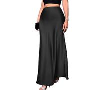 seiveini Satin Rock Damen Lang Elegant Sommer Maxirock Plissee Sommerrock Hohe Taille Röcke Flowy A Schwarz XL