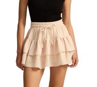 seiveini Sommerrock Damen Kurz Rock mit Rüschen Taille Elastisch Minirock Sommer Röcke A Linie Flowy Stufenrock Chic C Aprikose XL