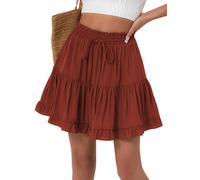 seiveini Sommerrock Damen Kurz Rock mit Rüschen Taille Elastisch Minirock Sommer Stufenrock A Linie Röcke Flowy Einfarbig A Orange M