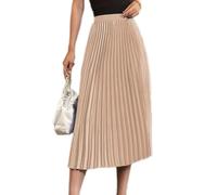 seiveini Sommerrock Damen Lang A-Line Röcke Flowy mit Hohe Taille Maxi Ausgestelltes Faltenrock Elegant Plisseerock Casual Maxirock Coated Pleated Midi Skirt Vintage A Aprikose M