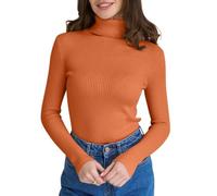 seiveini Strickpullover Damen Langarm Rollkragenpullover Slim Fit Warm Strickpulli Elegant Feinstrickpullover Thermo-Unterhemd A Orange L