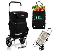 Sekey 3 in 1 Einkaufstrolley klappbar 60L Hackenporsche | Klappbar aus Aluminium, höhenverstellbarer Griff, mit Kühlfach und Getränkefach, extra groß für Einkauf & Camping,Tiefschwarz