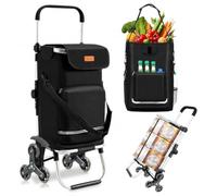 Sekey 3 in 1 Einkaufstrolley Treppensteiger klappbar 60L Hackenporsche | Camping und Einkäufe mit Höhenverstellbarem Griff, Aluminium 3-in-1 Trolley, Inklusive Kühlfach und Getränkefach, Tiefschwarz