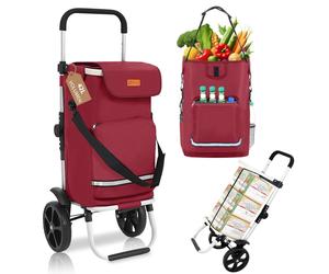 Sekey 3-in-1 Faltbarer Einkaufstrolley mit Kühlfach und Spanngurt Rot