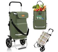 Sekey Einkaufstrolley klappbar 3in1, XXL Einkaufswagen faltbar mit Kühlfach, Trolley mit Schultertasche, Olivgrün