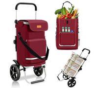 Sekey Einkaufstrolley klappbar für Senioren, XXL Einkaufswagen faltbar mit Kühlfach, 3in1 Trolley Einkaufstrolley mit Schultertasche, kein Tragen mehr, Rot