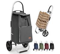 Sekey Einkaufstrolley klappbar, XXL Einkaufstasche mit Kühlfach, | große Räder, Aluminiumrahmen, faltbarer Einkaufswagen für Einkauf, Camping, Picknick und Alltag, Grau