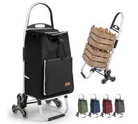 Sekey Einkaufstrolley Treppensteiger klappbar, XXL Einkaufstasche mit Kühlfach, Aluminiumrahmen, 3+3 Räder, Faltbarer Shopping Trolley, Einkaufswagen für Treppen & Alltag, Schwarz