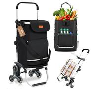 Sekey Faltbarer Einkaufstrolley mit Treppensteiger, Klappbarer Trolley Einkaufswagen, Hackenporsche mit 3 Rädern, 3-in-1 Trolley, Sackkarre & Umhängetasche, Wasserdicht, Schwarz