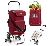 Sekey 3-in-1 Faltbarer Einkaufstrolley Treppensteiger mit Kühlfach und Spanngurt Rot