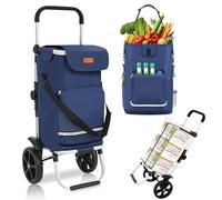 Sekey XXL Einkaufstrolley - Klappbarer, Kompakter Trolley aus leichtem Aluminium mit Höhenverstellbarem Griff, Ideal für Einkäufe, Lieferungen & Outdoor-Aktivitäten, Blau