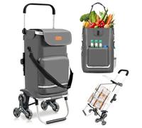 Sekey XXL Einkaufstrolley Treppensteiger mit 3 Rädern, Einkaufswagen für Camping und Einkäufe mit Höhenverstellbarem Griff, Aluminium 3-in-1 Trolley, Inklusive Kühlfach und Getränkefach, Grau