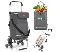 Sekey XXL Einkaufstrolley Treppensteiger mit 3 Rädern, Einkaufswagen für Camping und Einkäufe mit Höhenverstellbarem Griff, Aluminium 3-in-1 Trolley, Inklusive Kühlfach und Getränkefach, Grau