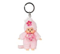 Sekiguchi 242467 - Original Monchhichi Mädchen Kirschblüte als Schlüsselanhänger, ca. 10 cm großer Anhänger aus rosa Plüsch für Rucksäcke, Taschen und Federmappen