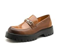 sekiueo Herren Anzug Loafer Slipper Formelle Schuhe Business Casual Mit Runder Kappe Plateau Für Hochzeit Und Büro,Braun,43 EU