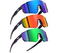 SEKKAF Baseball-Sonnenbrille für Jungen, Mädchen, Softball, Radfahren, UV400-Schutz, 3 Stück: Schwarz, Blau, Schwarz, Rot, Schwarz und Grün, 63mm