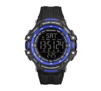 Sekonda Crossfell Digitale Herren-Quarzuhr, 53 mm, schwarzes LCD mit digitaler 100-Jahres-Kalenderanzeige und schwarzem Kunststoffarmband, Schwarz, Blau, Armband