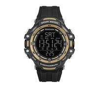 Sekonda Crossfell Digitale Herren-Quarzuhr, 53 mm, schwarzes LCD mit digitaler 100-Jahres-Kalenderanzeige und schwarzem Kunststoffarmband, Schwarz/Gold, Armband
