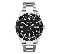 Sekonda Dive Oceans Herren-Quarzuhr 43 mm mit analoger Datumsanzeige und Edelstahlarmband, schwarz/Silber, Armband