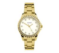 Sekonda Elizabeth Damen-Quarzuhr 33 mm mit Gehäuse in Steinfassung, Analog-Anzeige und Edelstahlarmband, Gold/Weiß, Armband