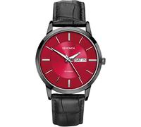 Sekonda Herren-Armbanduhr 1920, analog, Quarz, rotes Zifferblatt und schwarzes Lederarmband