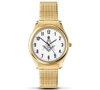 Sekonda Herren-Armbanduhr mit Freimaurer-Motiv, analog, Quarz, weißes Zifferblatt und goldfarbenem Dehnungsband, 90098