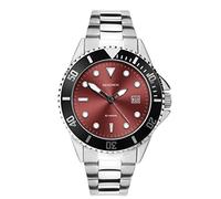 Sekonda Herren-Sportuhr, analog, Quarzuhr mit rotem Zifferblatt und silbernem Armband, 1923