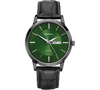 Sekonda Klassische analoge Herren-Quarzuhr mit grünem Zifferblatt und schwarzem Lederband 1921, Gurt
