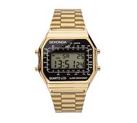 Sekonda Klassische Herren-Quarzuhr in Schwarz mit digitaler Tages-/Datumsanzeige und goldfarbenem Edelstahlarmband 1817