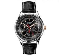 Sekonda Maverick Herren-Quarzuhr mit Analoganzeige, 43 mm, Schwarz, schwarzes Leder, weiße Nähte, Militär